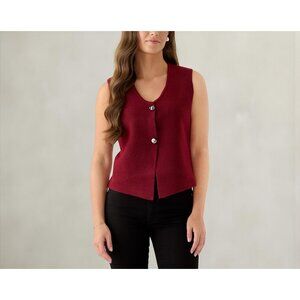 NWT Jason Wu Wool Blend Sweater Vest With Novelty Buttons Oxblood L